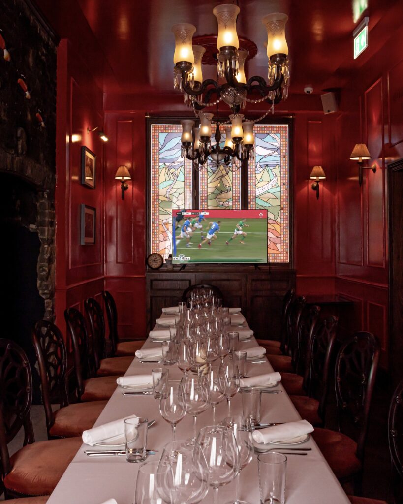 Private Dining Room with rugby on the tv screen